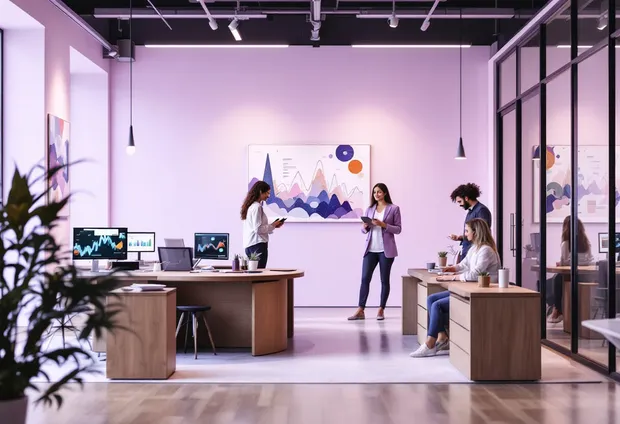Team collaborating in a modern workspace