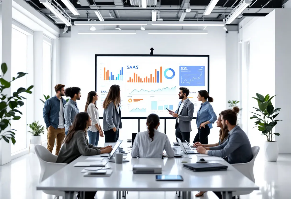 Team collaborating in a modern workspace